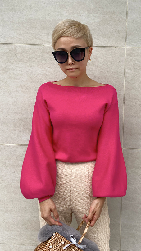 ボートネックボリュームスリーブニット