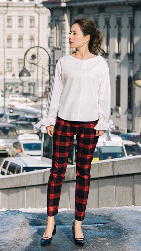 美脚チェックパンツ