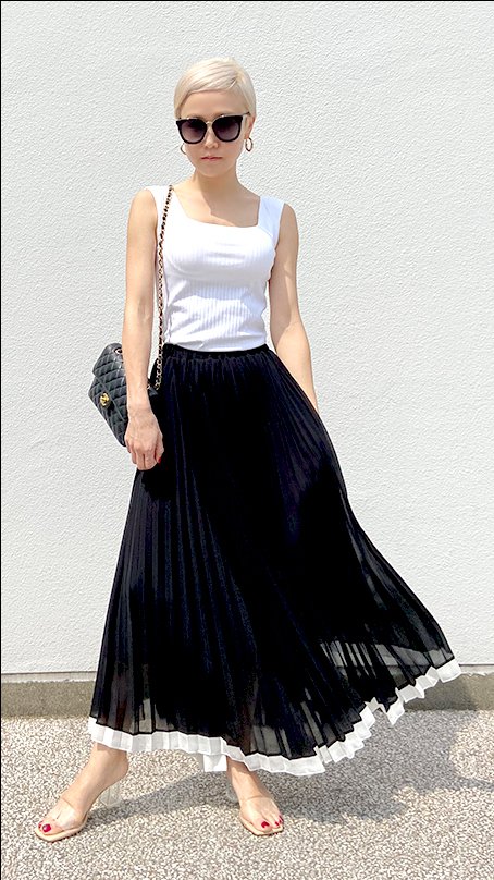 バイカラープリーツスカート