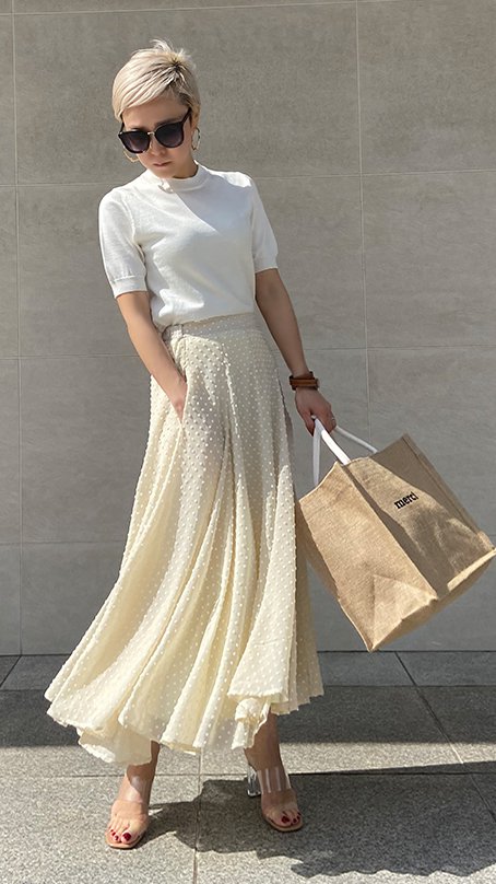 刺繍ドットマーメイドスカート