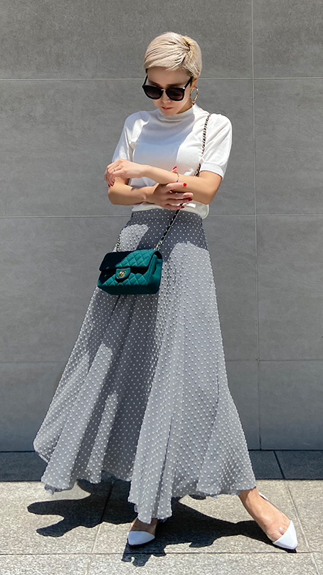 刺繍ドットマーメイドスカート