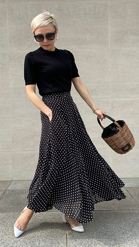 刺繍ドットマーメイドスカート