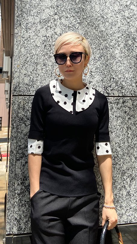 モード付け襟サマーニット