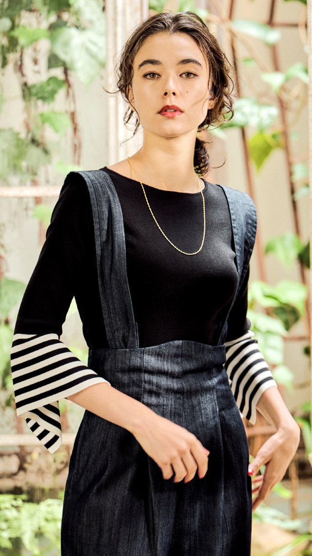 カフスボーダーニットトップス