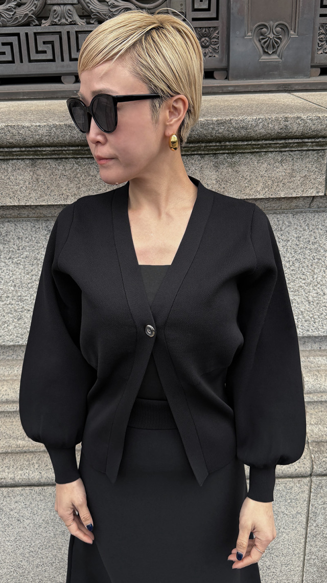 トップボタン立体カーディガン