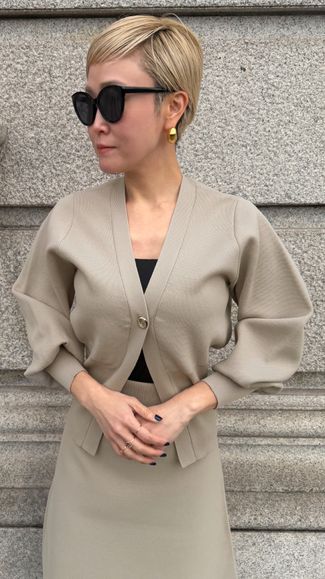 トップボタン立体カーディガン