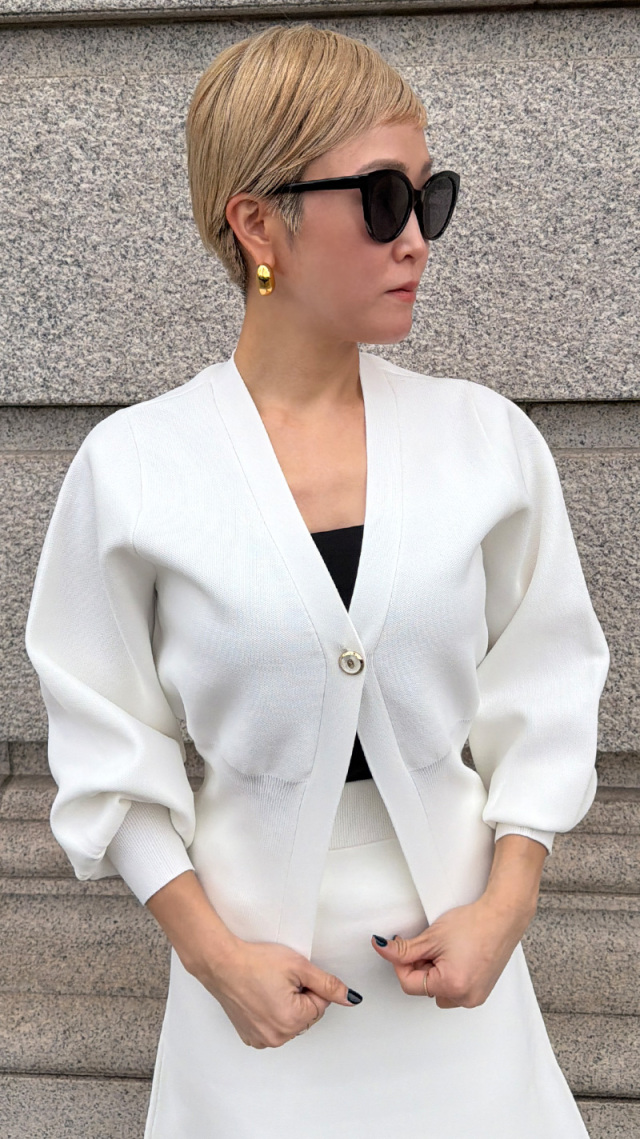 トップボタン立体カーディガン