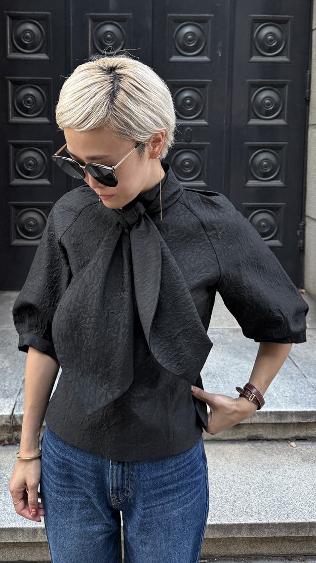 リボン風ジャガードトップス