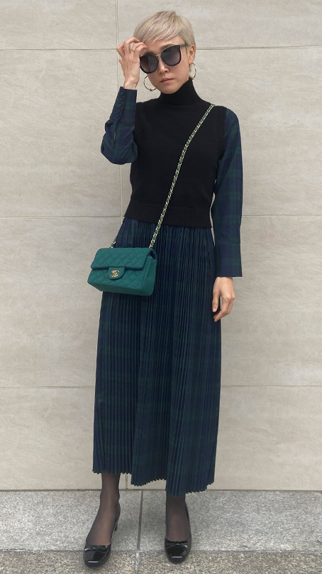 ニットドッキングプリーツワンピース