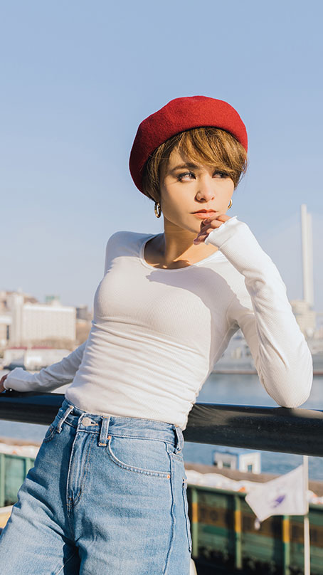 バックリボンボーダートップス