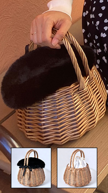 ハンドメイドフレンチバスケット【ファー付き】