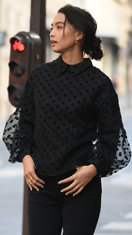 ドット袖バルーントップス