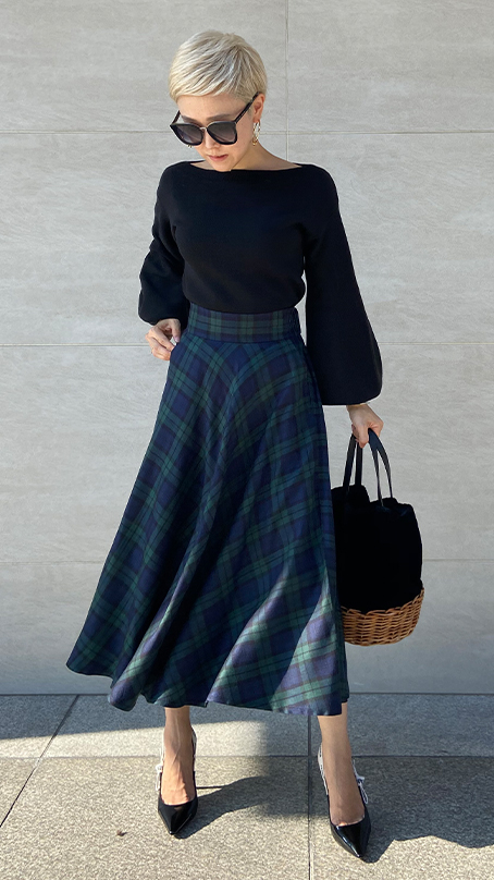 タータンチェックフレアスカート