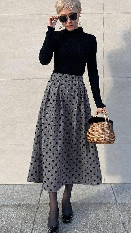 ウールフロッキードットスカート