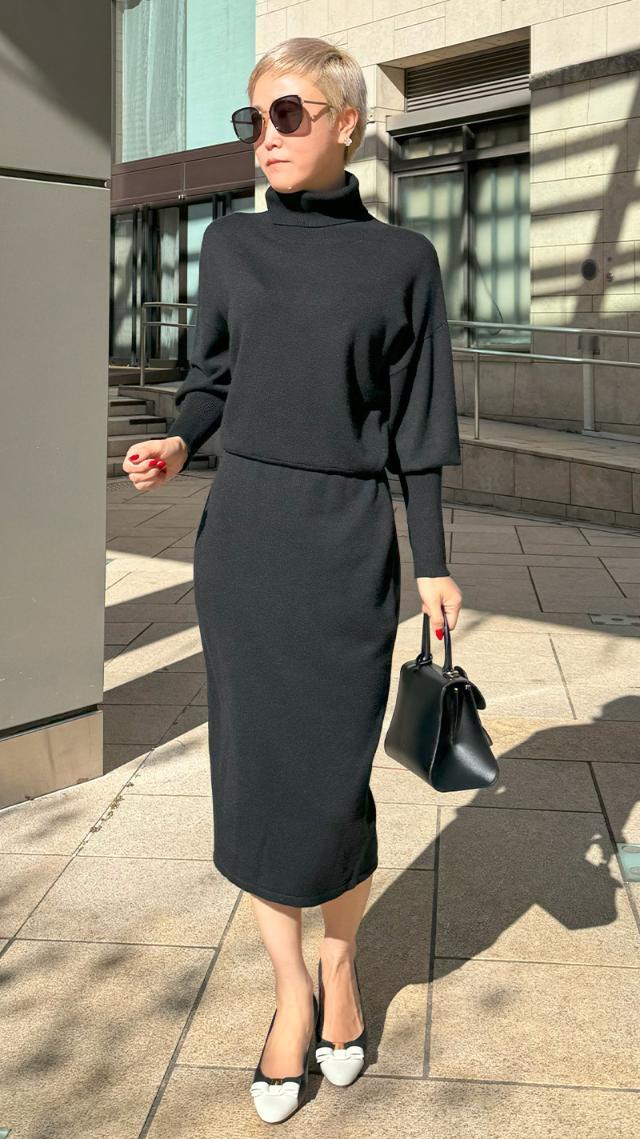 ウエストリブ　ブラウジングニットワンピース