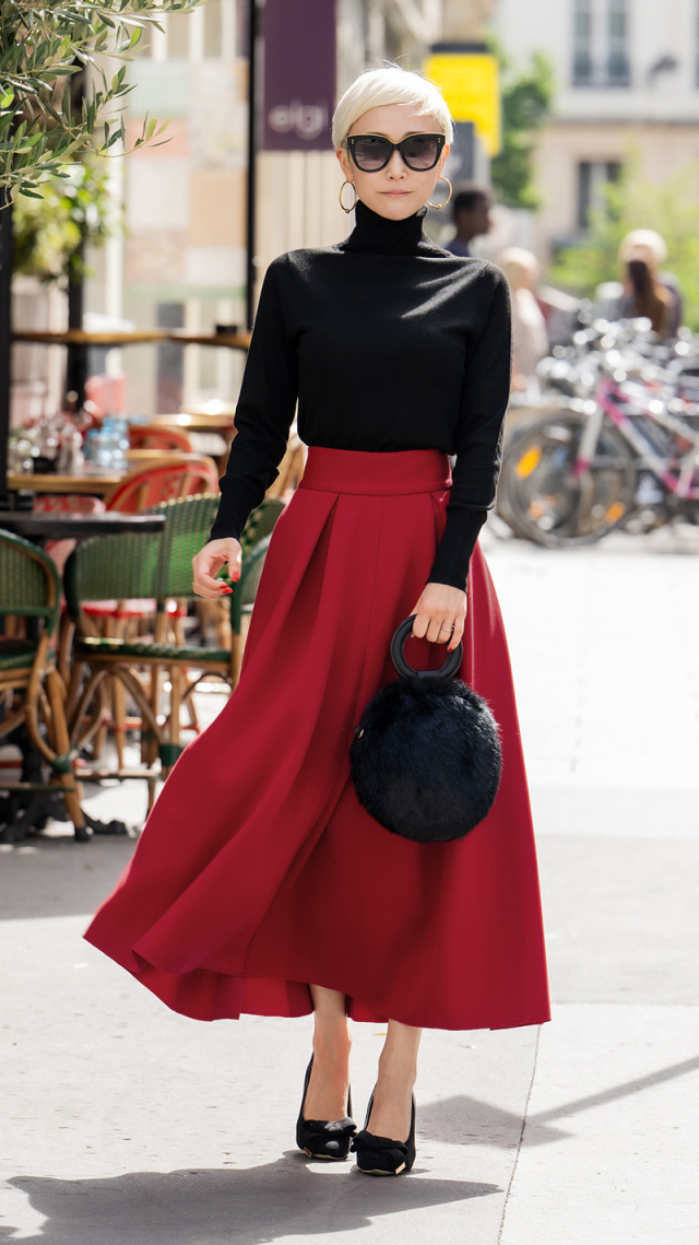 日本製ボリュームタック　フレアスカート