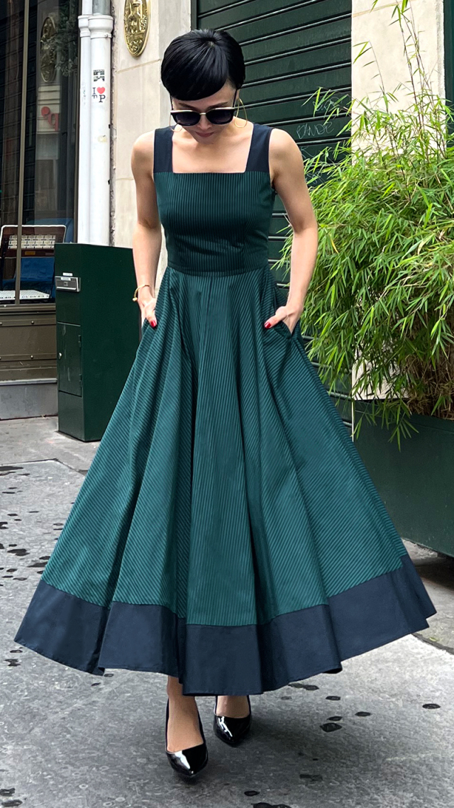 配色ストライプフレアワンピース